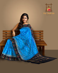 Sky Blue Pochampally Ikat Saree with Black Border and Pallu