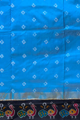 Sky Blue Pochampally Ikat Saree with Black Border and Pallu