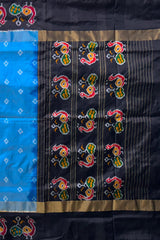Sky Blue Pochampally Ikat Saree with Black Border and Pallu