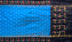 Sky Blue Pochampally Ikat Saree with Black Border and Pallu