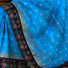 Sky Blue Pochampally Ikat Saree with Black Border and Pallu