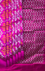 Dark Pink Pochampally Ikat Saree with Matching Dark Pink Border and Pallu