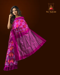 Dark Pink Pochampally Ikat Saree with Matching Dark Pink Border and Pallu
