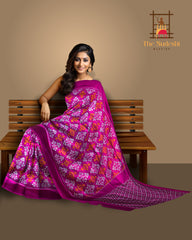Dark Pink Pochampally Ikat Saree with Matching Dark Pink Border and Pallu