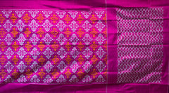 Dark Pink Pochampally Ikat Saree with Matching Dark Pink Border and Pallu