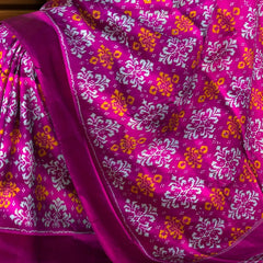Dark Pink Pochampally Ikat Saree with Matching Dark Pink Border and Pallu