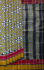 Black Pochampally Ikat Saree with Matching Black Border and Pallu