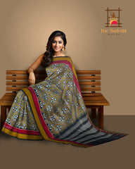 Black Pochampally Ikat Saree with Matching Black Border and Pallu