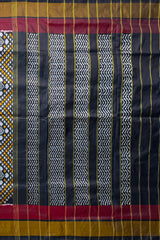 Black Pochampally Ikat Saree with Matching Black Border and Pallu