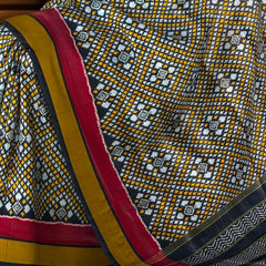 Black Pochampally Ikat Saree with Matching Black Border and Pallu