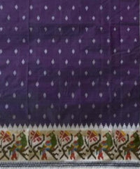 Purple Pochampally Ikat Saree with Off White Border and Pallu