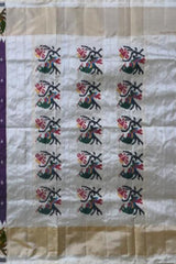 Purple Pochampally Ikat Saree with Off White Border and Pallu