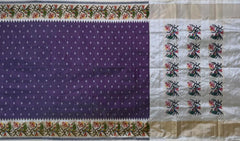 Purple Pochampally Ikat Saree with Off White Border and Pallu