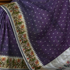 Purple Pochampally Ikat Saree with Off White Border and Pallu