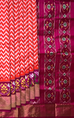 Orange Pochampally Ikat Saree with Pink Border and Pallu