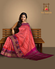 Orange Pochampally Ikat Saree with Pink Border and Pallu