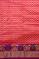 Orange Pochampally Ikat Saree with Pink Border and Pallu
