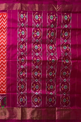 Orange Pochampally Ikat Saree with Pink Border and Pallu