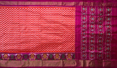 Orange Pochampally Ikat Saree with Pink Border and Pallu