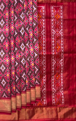 Maroon Pochampally Ikat Saree with Red Border and Pallu