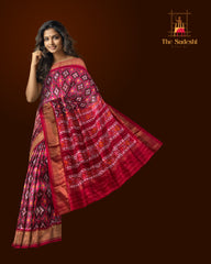 Maroon Pochampally Ikat Saree with Red Border and Pallu