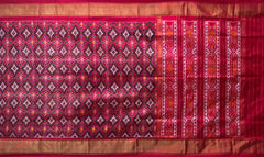 Maroon Pochampally Ikat Saree with Red Border and Pallu