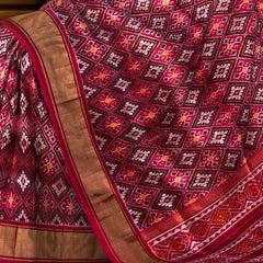Maroon Pochampally Ikat Saree with Red Border and Pallu