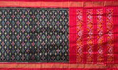 Black Pochampally Ikat Saree with Red Border and Pallu
