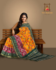 Yellow Pochampally Ikat Saree with Green Border and Pallu