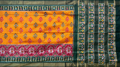 Yellow Pochampally Ikat Saree with Green Border and Pallu