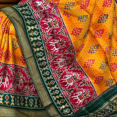 Yellow Pochampally Ikat Saree with Green Border and Pallu