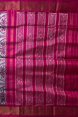 Grey Pochampally Ikat Saree with Pink Border and Pallu