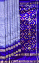 Light Blue Pochampally Ikat Saree with Blue Border and Pallu