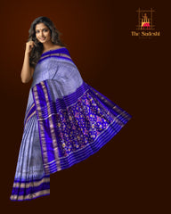 Light Blue Pochampally Ikat Saree with Blue Border and Pallu