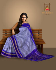 Light Blue Pochampally Ikat Saree with Blue Border and Pallu