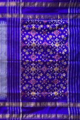 Light Blue Pochampally Ikat Saree with Blue Border and Pallu