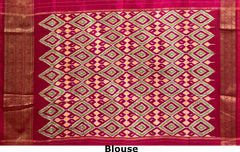 Blue Pochampally Ikat Saree with Pink Border and Pallu