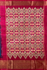 Blue Pochampally Ikat Saree with Pink Border and Pallu