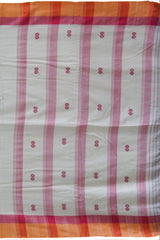 White Modal-Eri Silk Saree with Orange Border