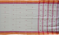 White Modal-Eri Silk Saree with Orange Border