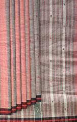 Red Cotton-Eri Silk Saree with Black Border