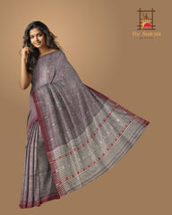 Purple Eri Silk Saree with Brown Border