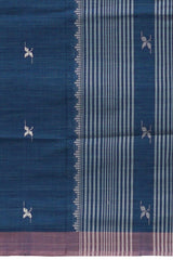 Blue Eri Silk Kamrup Saree with Pink Border and Motifs