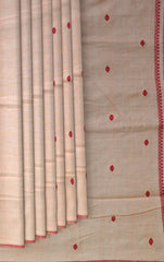 Peach Eri Silk Kamrup Saree with Red Border