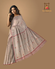 Peach Eri Silk Kamrup Saree with Red Border