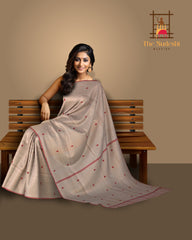 Peach Eri Silk Kamrup Saree with Red Border