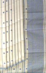 White Eri Silk Saree with Blue Border