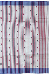 White Cotton Saree with Blue Border and Buttis