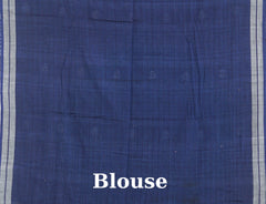 Blue Cotton Saree with White Border and Buttis in Pallu
