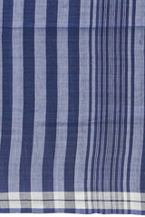 Blue Cotton Saree with White Border and Buttis in Pallu